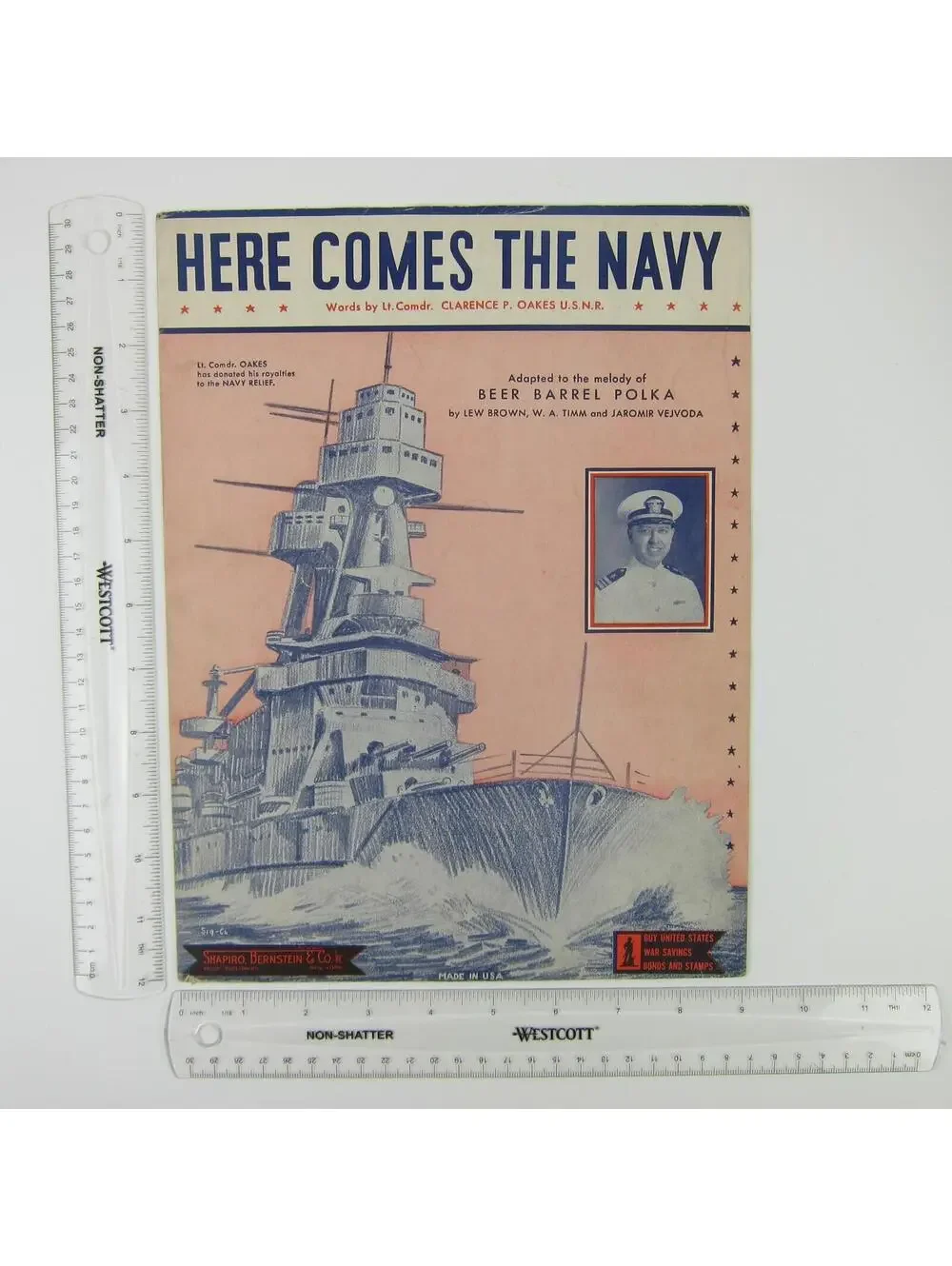 Sheet Music Here Comes The Navy Lt Cmdr Clarence P Oakes WW2 WWII Vintage 1943